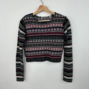 Contempo Casuals Fair Isle Cropped Sweater Small Wool Blend 90s Retro Pullover